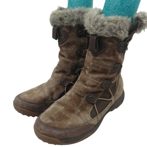 Teva Little Cloud Thinsulate Waterproof Brown Leather Boots Size 8 Faux Fur - Picture 1 of 14